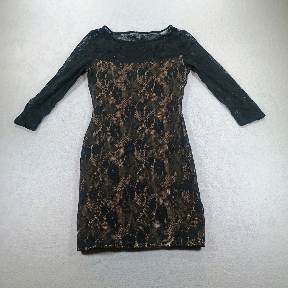 Guess Womens Floral Lace Bodycon Dress Black Small Long Sleeve Cocktail